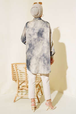 Batik Desenli Tunik Mavi - Thumbnail