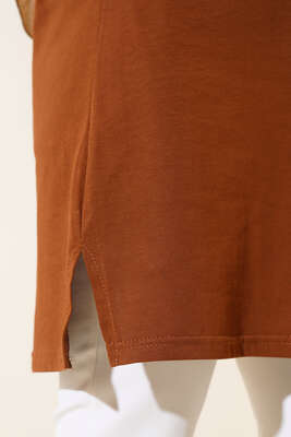 Uzun Kol Basic Tunik Kahve - Thumbnail