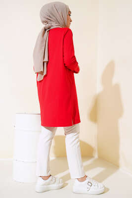 Uzun Kol Basic Tunik Kırmızı - Thumbnail