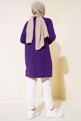 Uzun Kol Basic Tunik Mor - Thumbnail