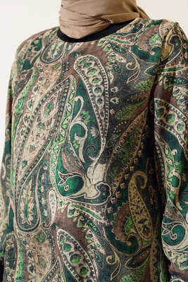 Desenli Şifon Elbise Yeşil - Thumbnail