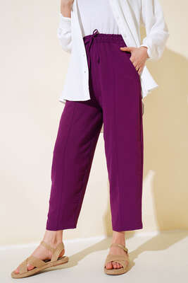 Pazarium - Dikişli Ayrobin Pantolon Mor 