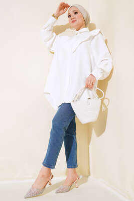 Patlı Tunik Ekru - Thumbnail