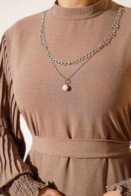 Kol Piliseli Elbise Vizon - Thumbnail