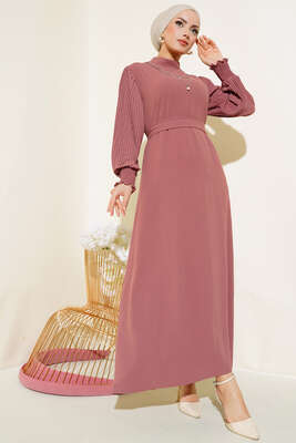 Kol Piliseli Elbise Pudra - Thumbnail