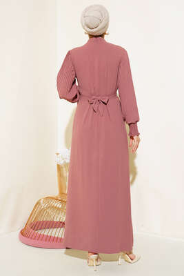 Kol Piliseli Elbise Pudra - Thumbnail