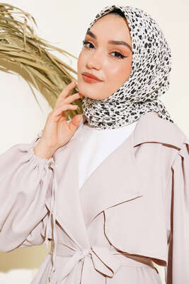 Desenli Mio Eşarp Ekru - Thumbnail