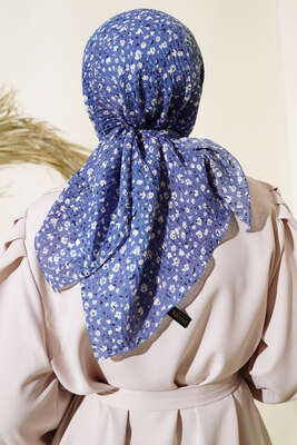 Desenli Mio Eşarp İndigo - Thumbnail