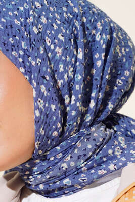 Desenli Mio Eşarp İndigo - Thumbnail