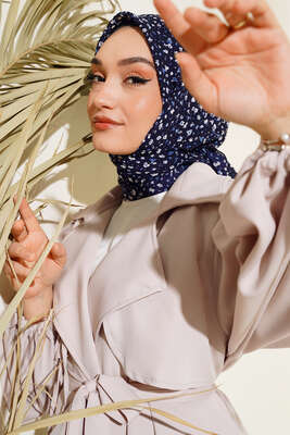 Desenli Mio Eşarp Lacivert - Thumbnail