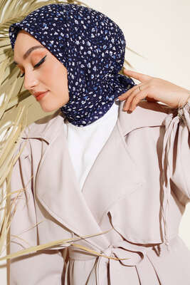 Desenli Mio Eşarp Lacivert - Thumbnail