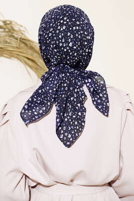 Desenli Mio Eşarp Lacivert - Thumbnail