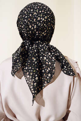 Desenli Mio Eşarp Siyah Bej - Thumbnail