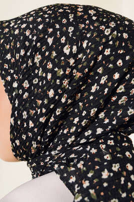 Desenli Mio Eşarp Siyah Bej - Thumbnail