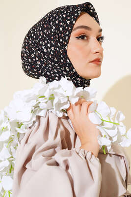 Desenli Mio Eşarp Siyah Pudra - Thumbnail