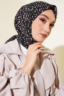 Desenli Mio Eşarp Siyah Pudra - Thumbnail