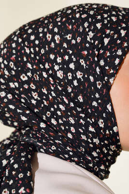 Desenli Mio Eşarp Siyah Pudra - Thumbnail