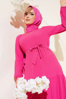 Bürümcük Kat Kat Elbise Fuşya - Thumbnail