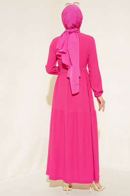 Bürümcük Kat Kat Elbise Fuşya - Thumbnail