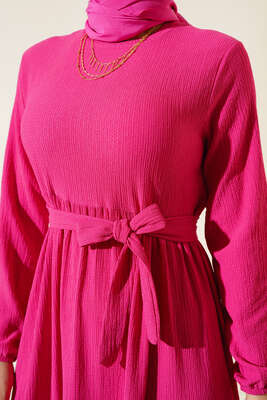 Bürümcük Kat Kat Elbise Fuşya - Thumbnail