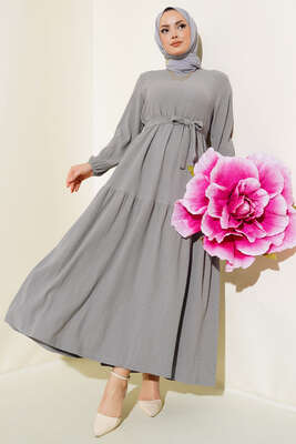 Pazarium - Bürümcük Kat Kat Elbise Gri