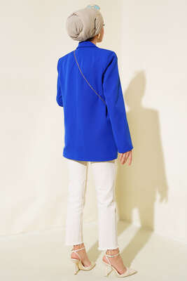 Astarlı Blazer Ceket Saks - Thumbnail