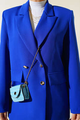 Astarlı Blazer Ceket Saks - Thumbnail