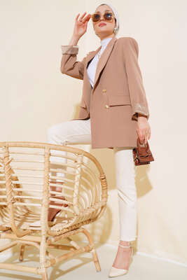 Astarlı Blazer Ceket Latte - Thumbnail
