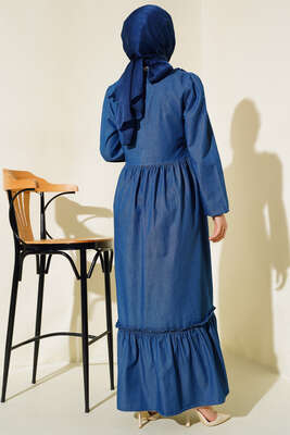 Önü Fırfırlı Kot Elbise Kot - Thumbnail