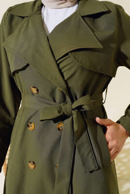 Parça Detaylı Trençkot Haki - Thumbnail