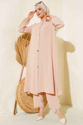 Hakim Yaka Metal Düğmeli Takım Bej - Thumbnail