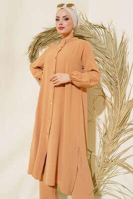 Hakim Yaka Metal Düğmeli Takım Latte - Thumbnail