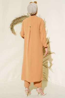 Hakim Yaka Metal Düğmeli Takım Latte - Thumbnail