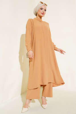 Pazarium - Gizli Düğmeli İkili Takım Latte