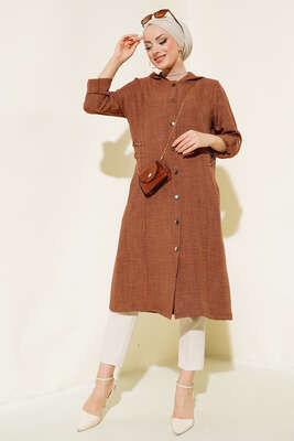 Zımba Detaylı Kapüşonlu Kap Taba - Thumbnail