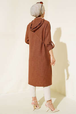 Zımba Detaylı Kapüşonlu Kap Taba - Thumbnail