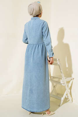 Çift Cepli Fermuarlı Kot Elbise Kot Mavisi - Thumbnail