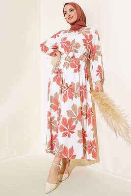 Pazarium - Yaprak Desenli Mevlana Elbise Gül Kurusu 