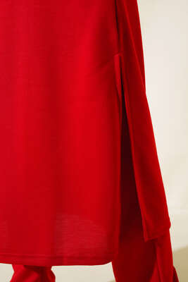 Yırtmaçlı Uzun İkili Takım Kırmızı - Thumbnail