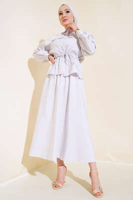 Çift Cepli İkili Etek Takım Gri - Thumbnail