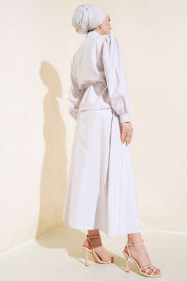 Çift Cepli İkili Etek Takım Gri - Thumbnail