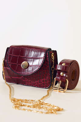 Pazarium - Minimal Bel Çantası Bordo