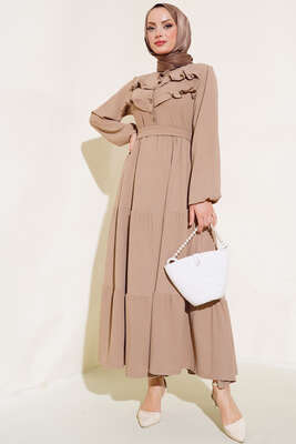 Önü Fırfırlı Kat Elbise Taş - Thumbnail