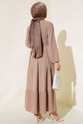 Önü Fırfırlı Kat Elbise Taş - Thumbnail