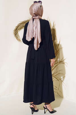 Önü Fırfırlı Kat Elbise Siyah - Thumbnail