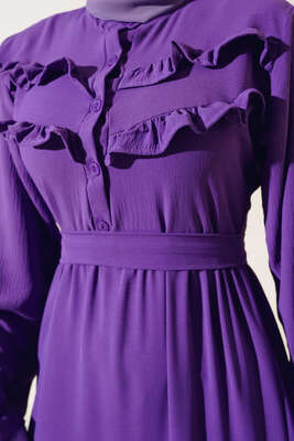 Önü Fırfırlı Kat Elbise Lila - Thumbnail