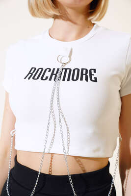 Zincir Detaylı Bluz Beyaz - Thumbnail