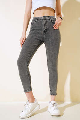 Pazarium - Dar Paça Kot Pantolon Siyah Kar