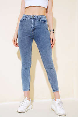 Pazarium - Dar Paça Kot Pantolon Orta Kar