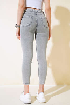 Dar Paça Kot Pantolon Gri Kar - Thumbnail